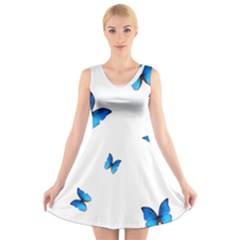 Butterfly-blue-phengaris V-Neck Sleeveless Dress