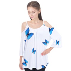 Butterfly-blue-phengaris Flutter Sleeve T-Shirt 