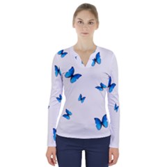 Butterfly-blue-phengaris V-neck Long Sleeve Top by saad11