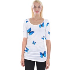 Butterfly-blue-phengaris Wide Neckline T-Shirt