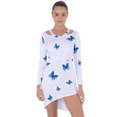 Butterfly-blue-phengaris Asymmetric Cut-Out Shift Dress