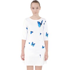 Butterfly-blue-phengaris Quarter Sleeve Pocket Dress