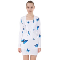 Butterfly-blue-phengaris V-neck Bodycon Long Sleeve Dress by saad11