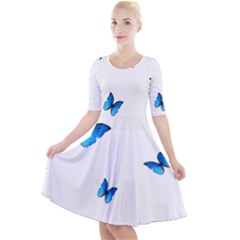 Butterfly-blue-phengaris Quarter Sleeve A-Line Dress