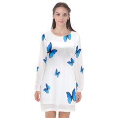 Butterfly-blue-phengaris Long Sleeve Chiffon Shift Dress 