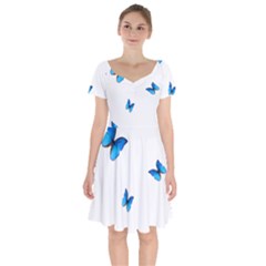 Butterfly-blue-phengaris Short Sleeve Bardot Dress