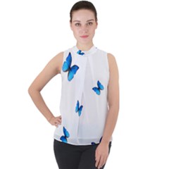 Butterfly-blue-phengaris Mock Neck Chiffon Sleeveless Top by saad11