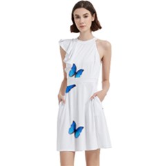 Butterfly-blue-phengaris Cocktail Party Halter Sleeveless Dress With Pockets