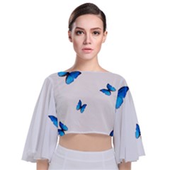 Butterfly-blue-phengaris Tie Back Butterfly Sleeve Chiffon Top