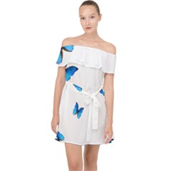 Butterfly-blue-phengaris Off Shoulder Chiffon Dress