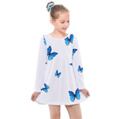 Butterfly-blue-phengaris Kids  Long Sleeve Dress