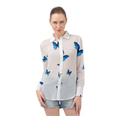 Butterfly-blue-phengaris Long Sleeve Chiffon Shirt