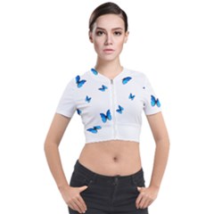 Butterfly-blue-phengaris Short Sleeve Cropped Jacket