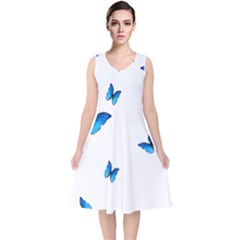 Butterfly-blue-phengaris V-neck Midi Sleeveless Dress  by saad11