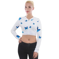 Butterfly-blue-phengaris Long Sleeve Cropped Velvet Jacket