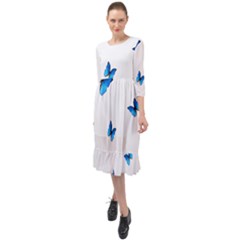 Butterfly-blue-phengaris Ruffle End Midi Chiffon Dress