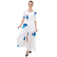 Butterfly-blue-phengaris Waist Tie Boho Maxi Dress