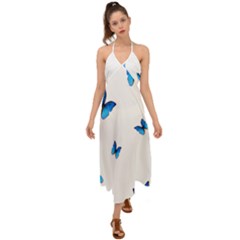 Butterfly-blue-phengaris Halter Tie Back Dress 