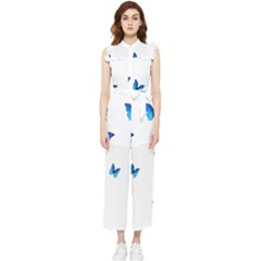 Butterfly-blue-phengaris Women s Frill Top Chiffon Jumpsuit