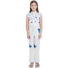 Butterfly-blue-phengaris Kids  Sleeveless Ruffle Edge Band Collar Chiffon One Piece