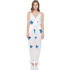 Butterfly-blue-phengaris Sleeveless Tie Ankle Chiffon Jumpsuit