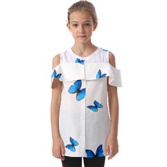 Butterfly-blue-phengaris Fold Over Open Sleeve Top