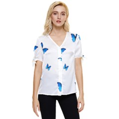 Butterfly-blue-phengaris Bow Sleeve Button Up Top