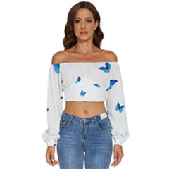 Butterfly-blue-phengaris Long Sleeve Crinkled Weave Crop Top