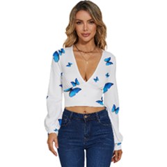 Butterfly-blue-phengaris Long Sleeve Deep-V Velour Top