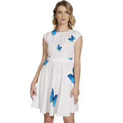 Butterfly-blue-phengaris Cap Sleeve High Waist Dress