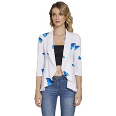 Butterfly-blue-phengaris Women s 3/4 Sleeve Ruffle Edge Open Front Jacket