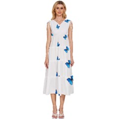 Butterfly-blue-phengaris V-neck Drawstring Shoulder Sleeveless Maxi Dress by saad11