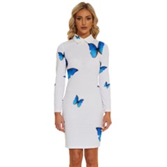 Butterfly-blue-phengaris Long Sleeve Shirt Collar Bodycon Dress