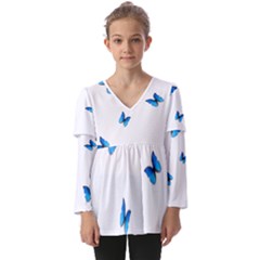 Butterfly-blue-phengaris Kids  V Neck Casual Top by saad11