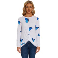 Butterfly-blue-phengaris Long Sleeve Crew Neck Pullover Top by saad11