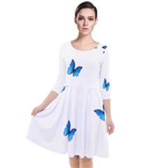 Butterfly-blue-phengaris Quarter Sleeve Waist Band Dress by saad11