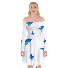 Butterfly-blue-phengaris Off Shoulder Skater Dress by saad11