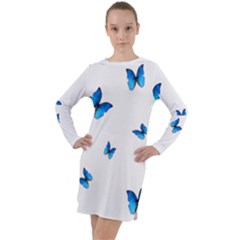 Butterfly-blue-phengaris Long Sleeve Hoodie Dress