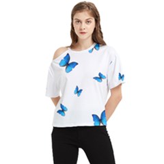 Butterfly-blue-phengaris One Shoulder Cut Out T-shirt by saad11