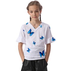 Butterfly-blue-phengaris Kids  V-neck Horn Sleeve Blouse by saad11