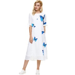 Butterfly-blue-phengaris Bow Sleeve Chiffon Midi Dress