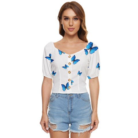 Butterfly-blue-phengaris Button Up Blouse by saad11