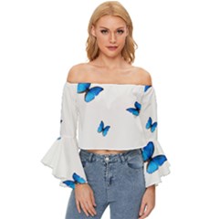 Butterfly-blue-phengaris Off Shoulder Flutter Bell Sleeve Top