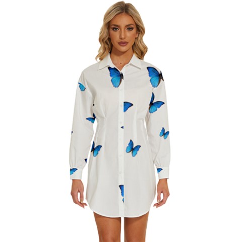 Butterfly-blue-phengaris Womens Long Sleeve Shirt Dress by saad11