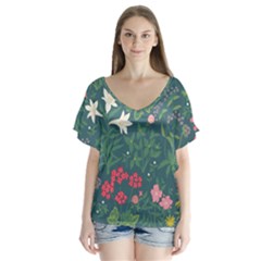 Spring Design  V-neck Flutter Sleeve Top by AlexandrouPrints