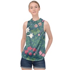 Spring Design  High Neck Satin Top by AlexandrouPrints