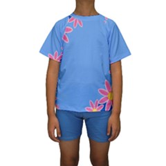 Flowers Space Frame Ornament Kids  Short Sleeve Swimwear