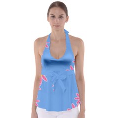 Flowers Space Frame Ornament Tie Back Tankini Top by Maspions