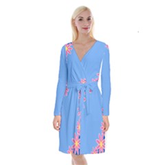 Flowers Space Frame Ornament Long Sleeve Velvet Front Wrap Dress