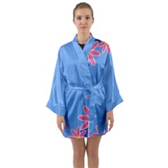 Flowers Space Frame Ornament Long Sleeve Satin Kimono